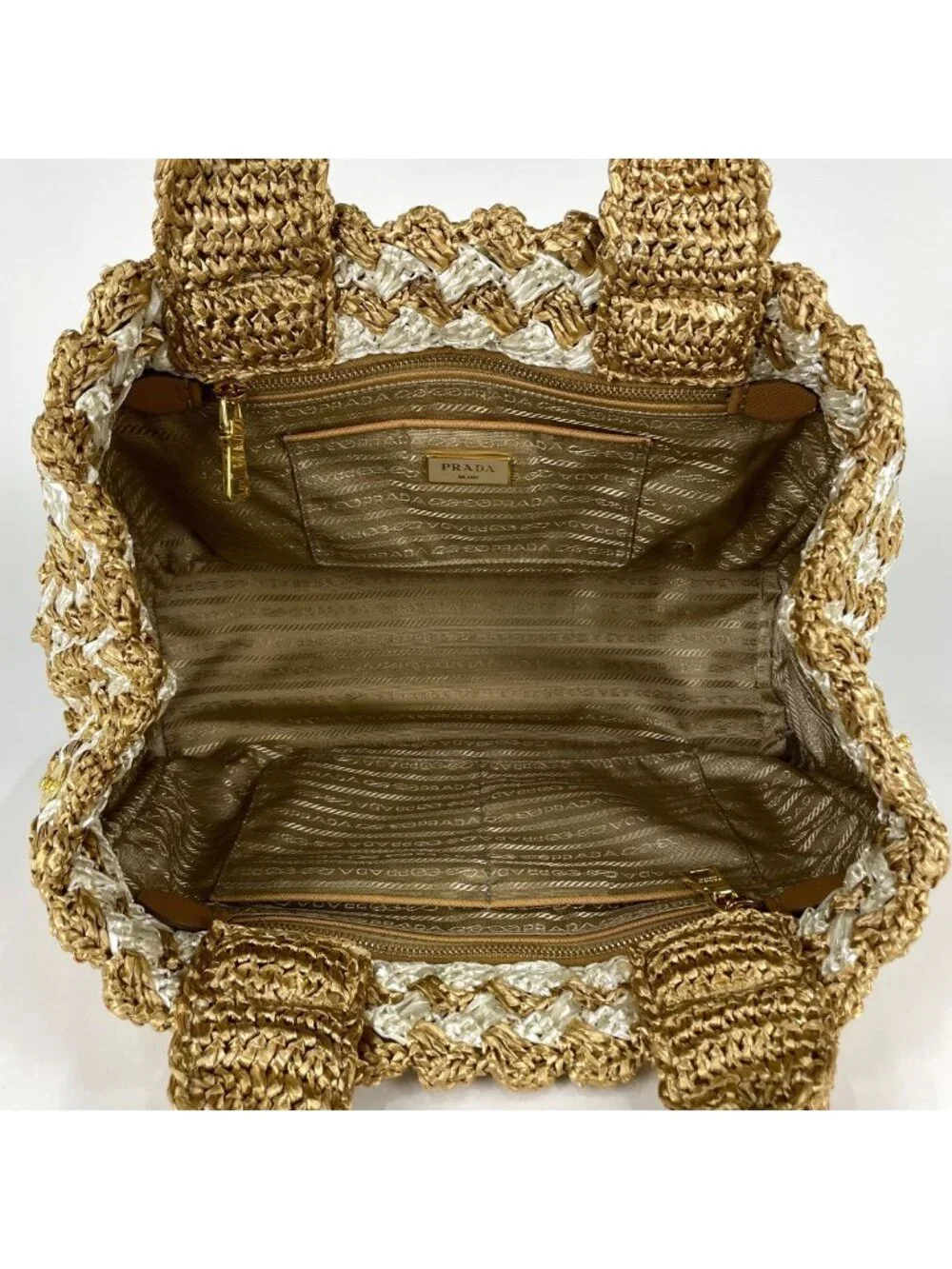 Prada Canapa Tote Raffia Brown